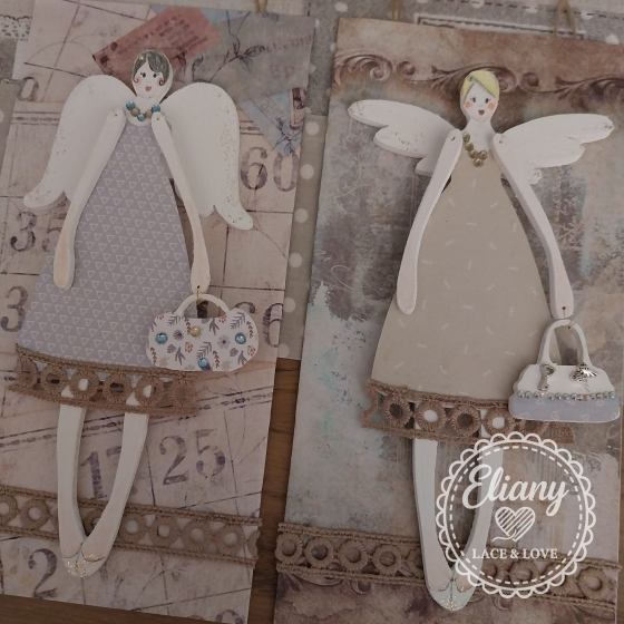 angeli in legno e carta scrapbooking