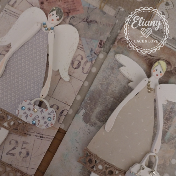 angeli in legno e carta scrapbooking