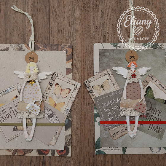 angeli in legno e carta scrapbooking