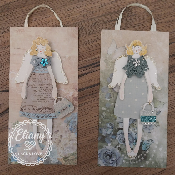 angeli in legno e carta scrapbooking