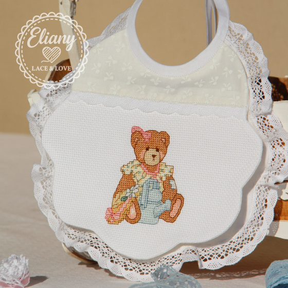 Bavaglie beb� ricamate a punto croce, Cherished Teddy
