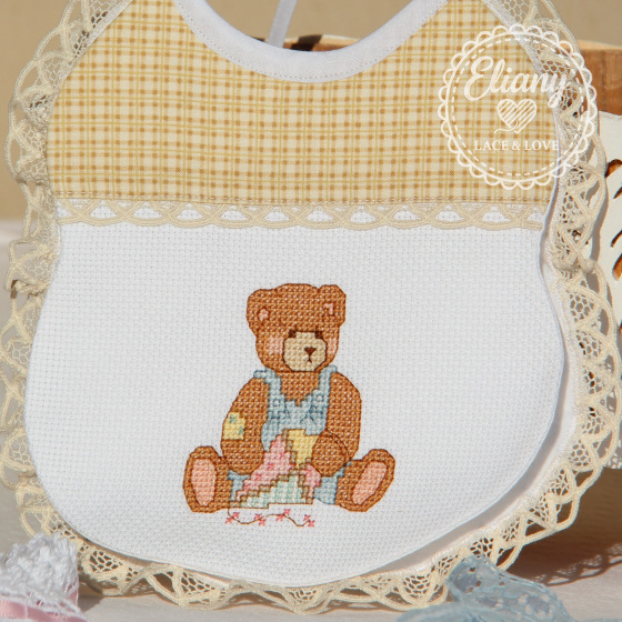 Bavaglie beb� ricamate a punto croce, Cherished Teddy