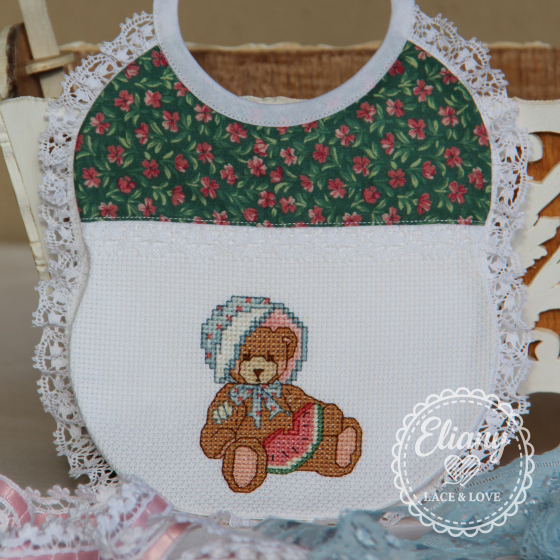 Bavaglie beb� ricamate a punto croce, Cherished Teddy