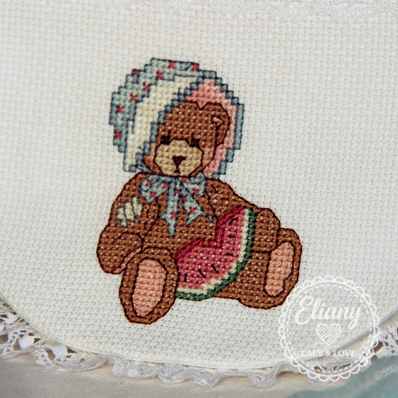 Bavaglie beb� ricamate a punto croce, Cherished Teddy
