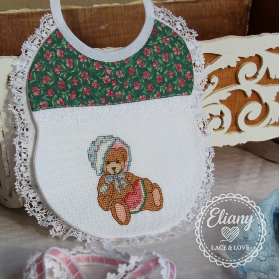 Bavaglie beb� ricamate a punto croce, Cherished Teddy