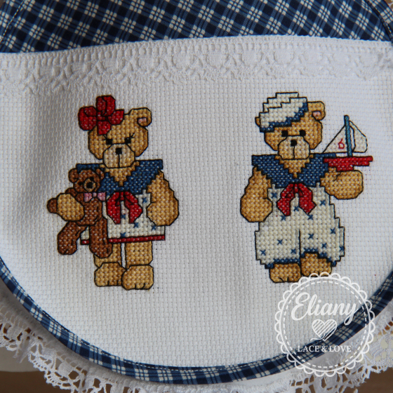 Bavaglie beb� ricamate a punto croce, Cherished Teddy