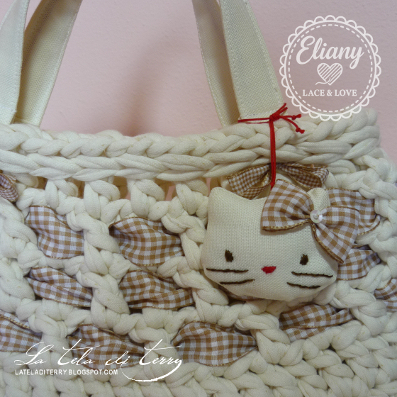 Borsa uncinetto cotone beige, Hello Kitty