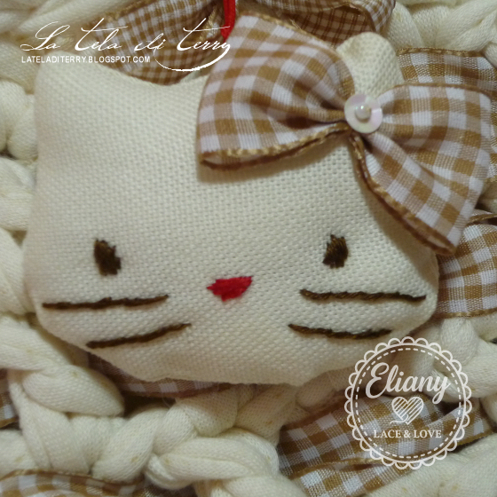 Borsa uncinetto cotone beige, Hello Kitty