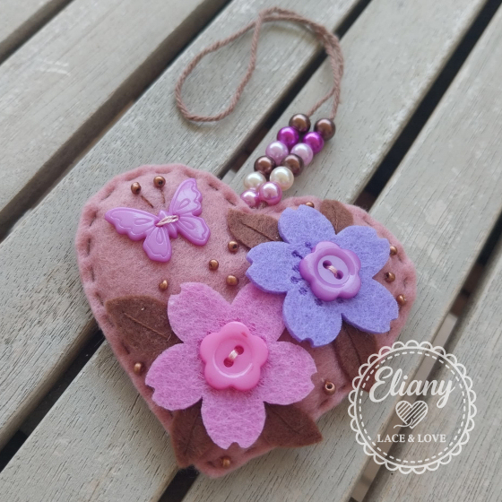 Charms per borse o portachiavi cuore con fiori