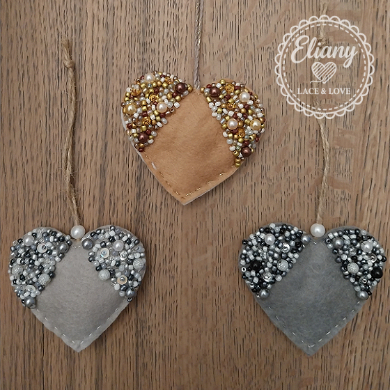 cuori decorativi feltro perline e paillettes