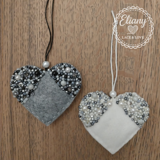 cuori decorativi feltro perline e paillettes