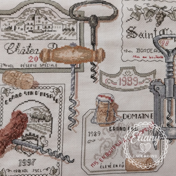 Cusino ricamato a punto croce vintage etichette vino