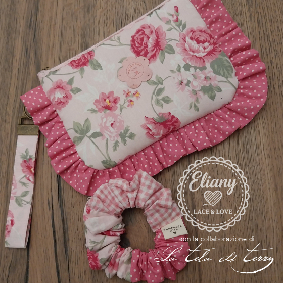 Pochette portatrucco, scrunchies, rose fucsia