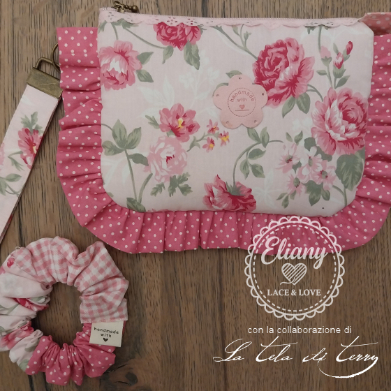Pochette portatrucco, scrunchies, rose fucsia